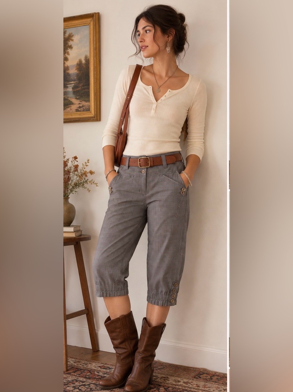 Anthropologie Plus 4 Y2K Plaid Knickers Capri Bermuda Pants Button Cuff Sz 8